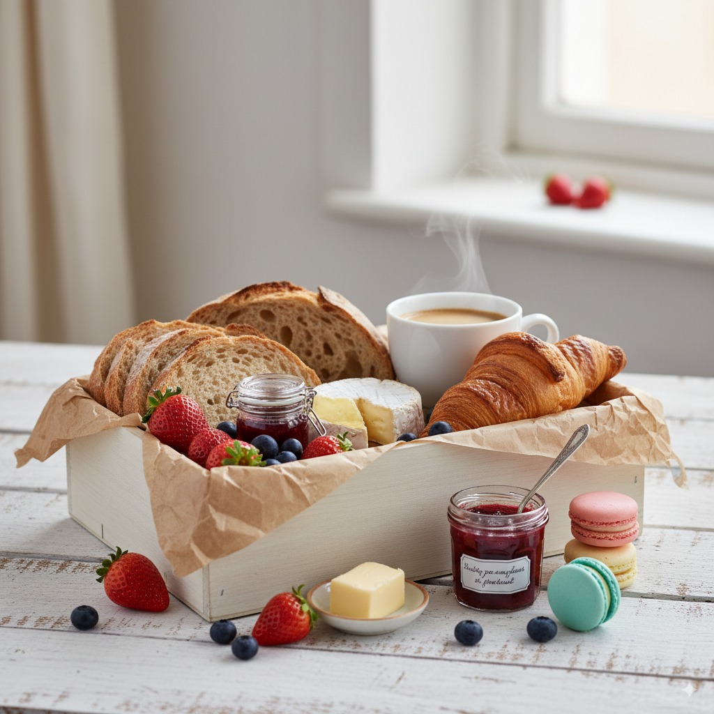 Desayuno francés con croissants y café